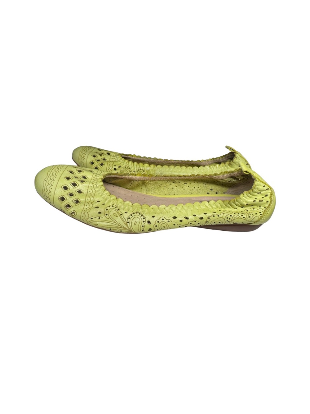 chelsea crew lime yellow green perforated ballet flats leather 9 colorful casual